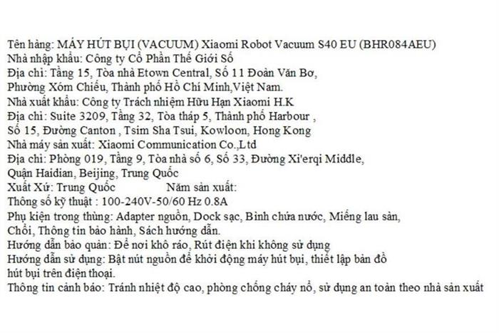 Robot hút bụi lau nhà Xiaomi S40 EU BHR084AEU